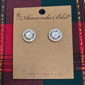 NEW Amanda Blu Silver Round Cut Cubic Zirconia Stud with Halo Earrings